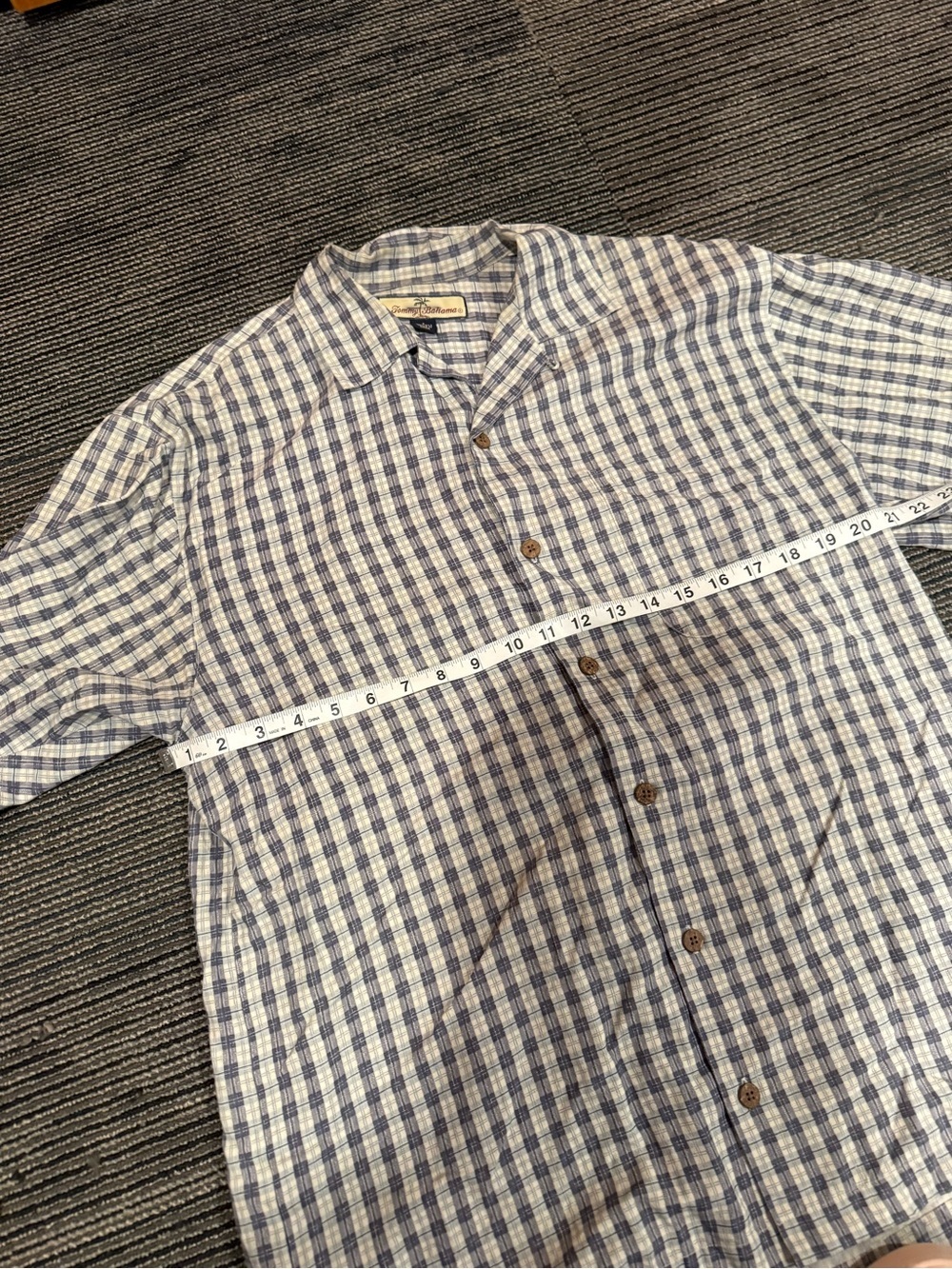 Tommy Bahama Blue and White Checkered Casual Button Down Shirt - Picture 5 of 5